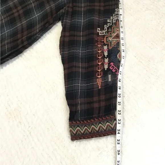 Johnny Was Yadani Shirt Tunic Button Plaid Flannel Fall Smock Top Boho XXL - Picture 6 of 9